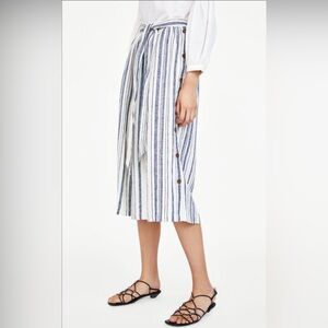 Women’s ZARA striped midi‎ linen skirt size XS